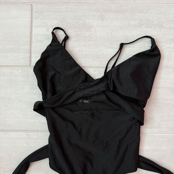 Aerie Wrap Full Coverage One Piece Swimsuit Black V Neck Strappy Beach Chic Boho - Picture 6 of 6
